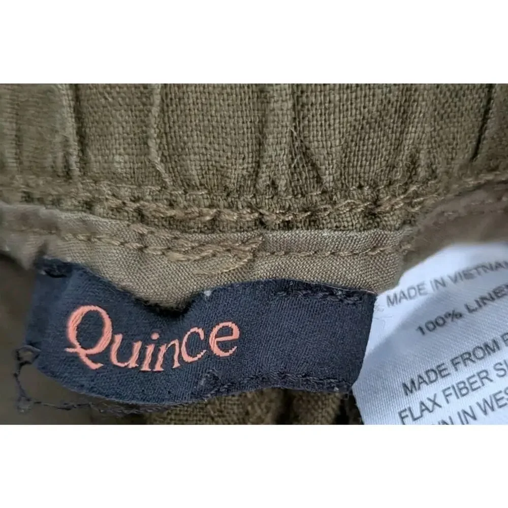 Quince Small 100% Linen Wide Leg Pants Drawstring Martini Olive Green Coastal